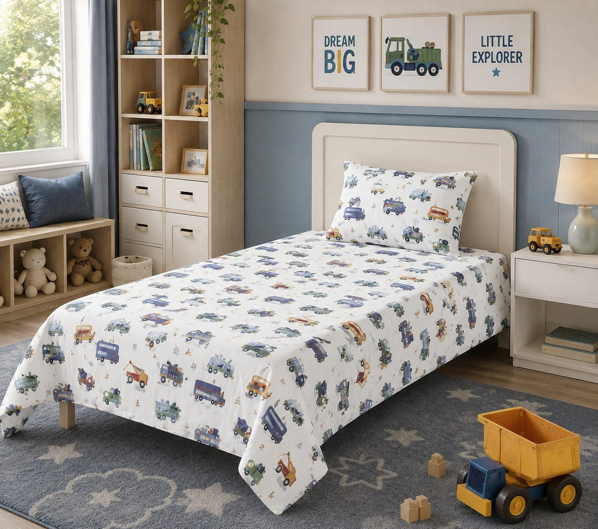 Little Explorer Kids Bedding Set – Trucks & Safari