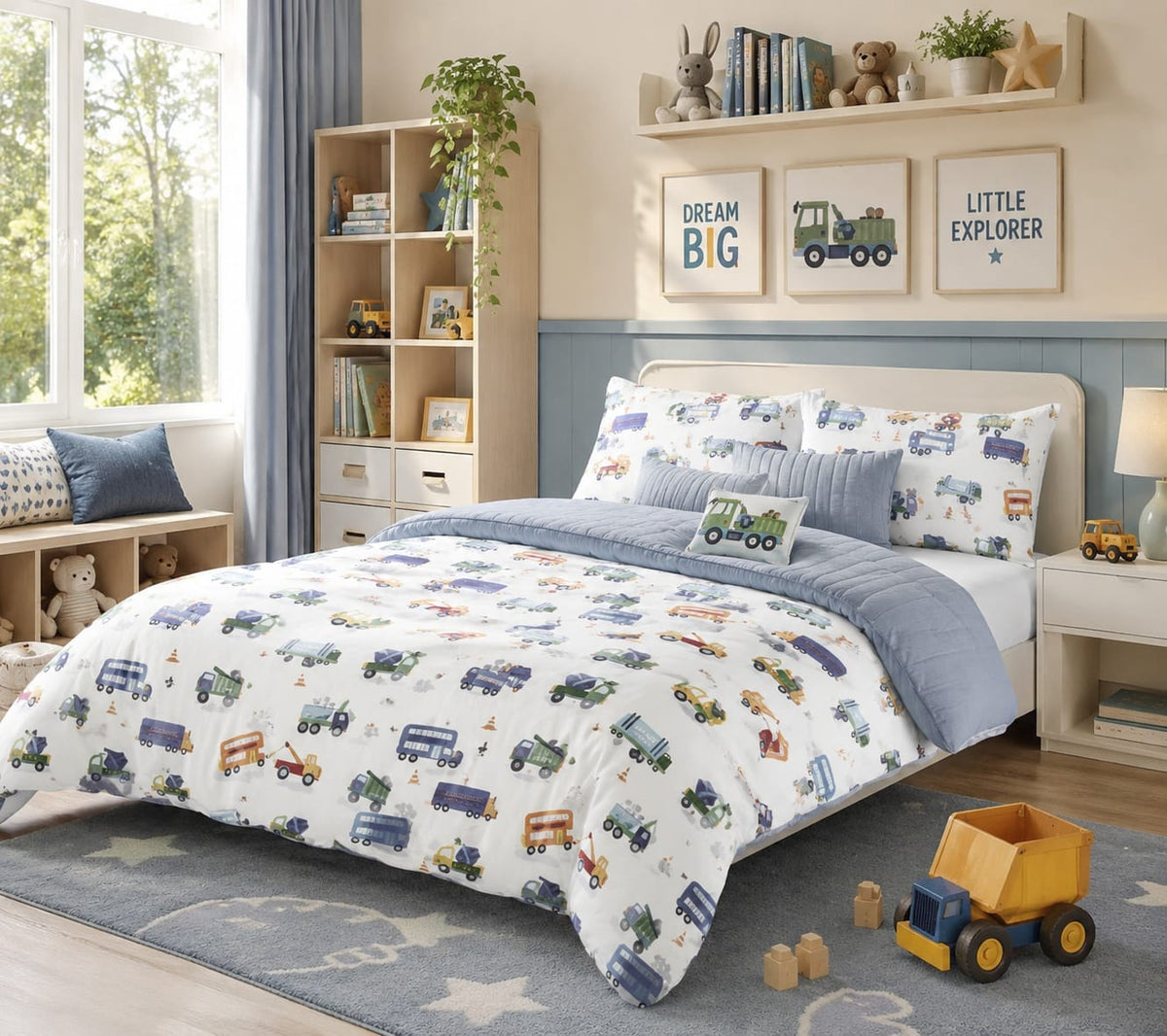 Little Explorer Kids Bedding Set – Trucks & Safari