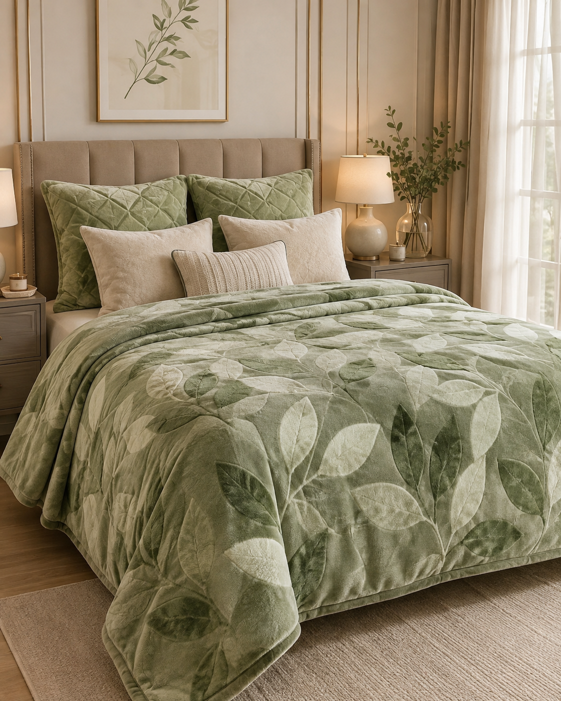 Green Leaf Printed Bedspread / Comforter