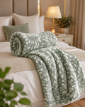 Elegant Green Floral Quilted Bed Throw
