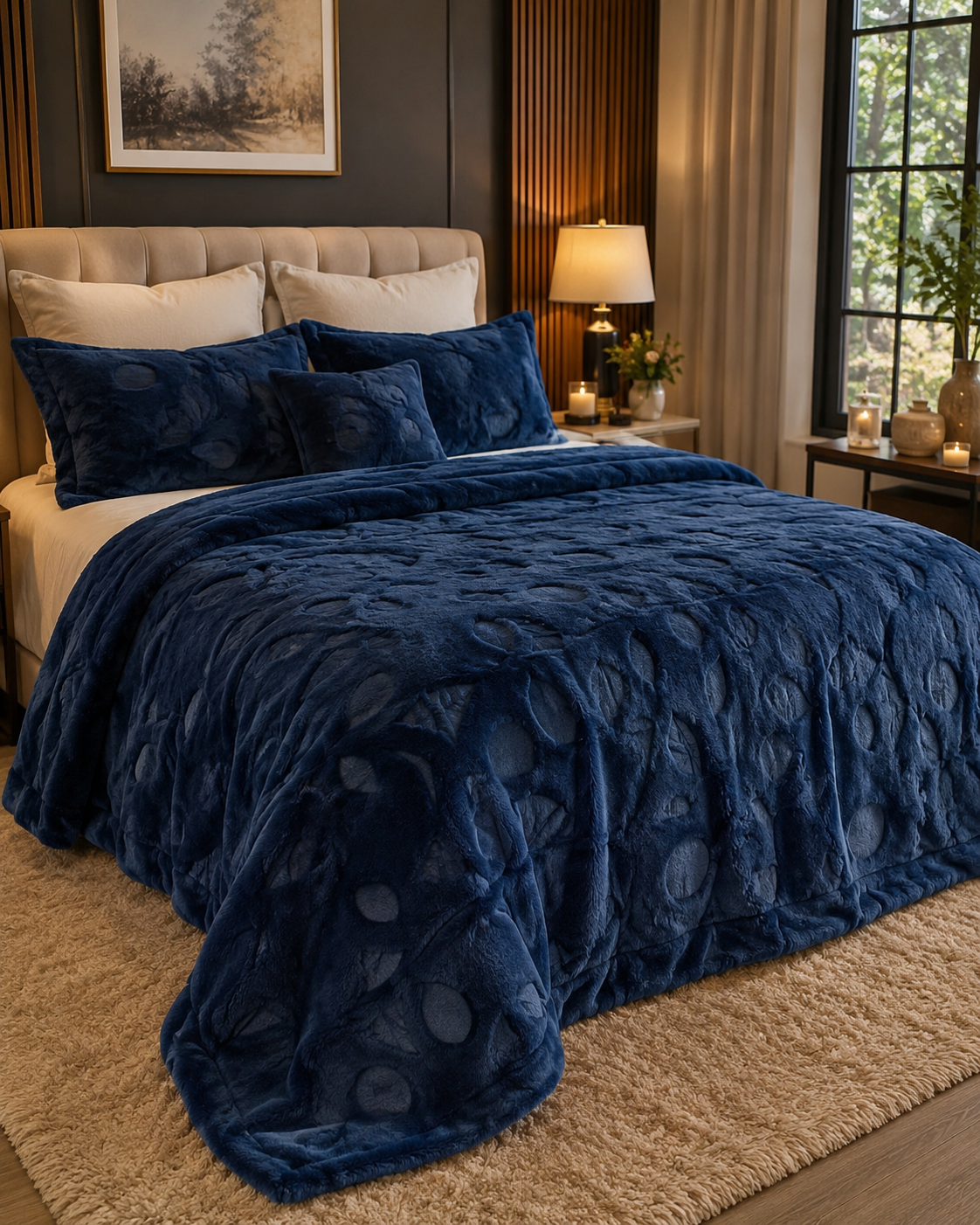 Navy Blue Luxury Plush Bed Throw