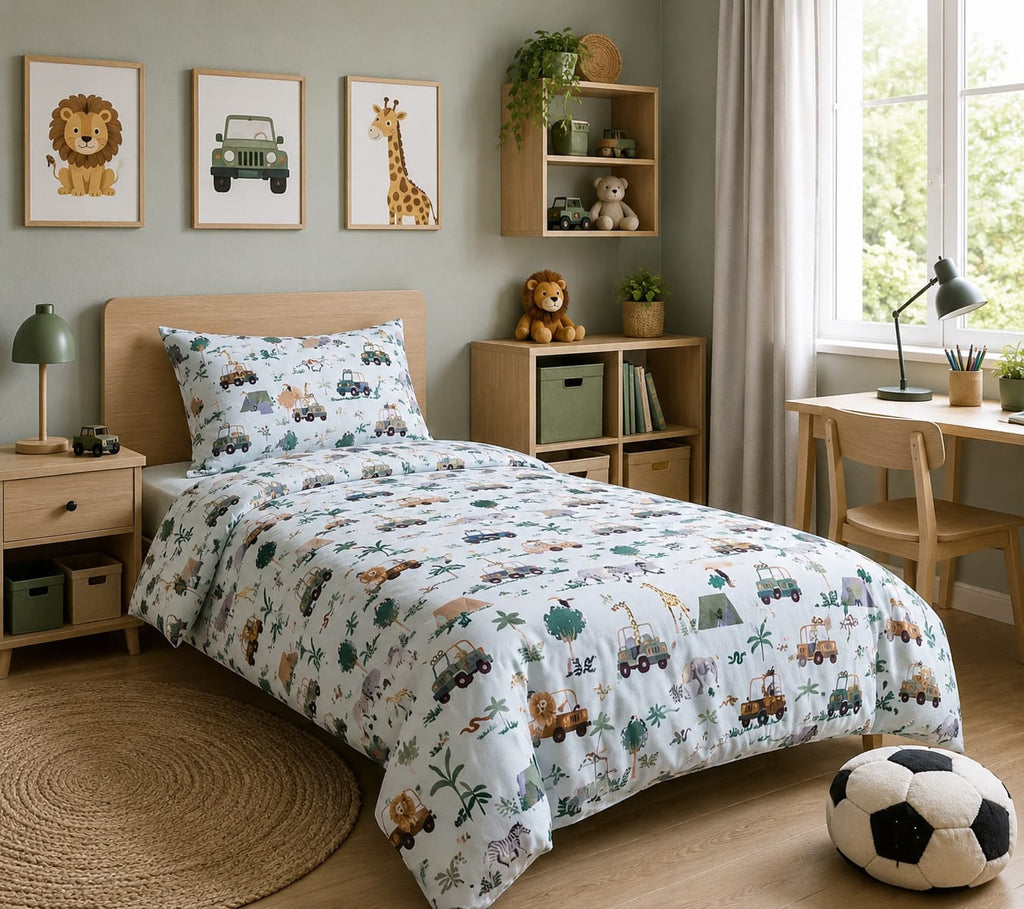 Little Explorer Kids Bedding Set – Trucks & Safari