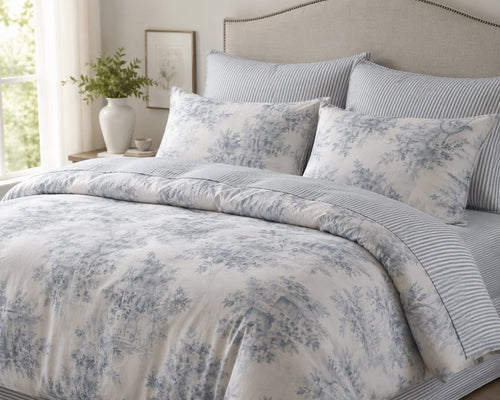 Blue Toile Floral Reversible Comforter Set